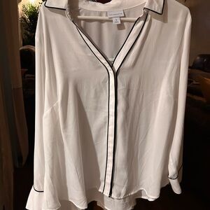 White Blouse with Black Trim